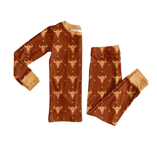 Preorder(moq 5) Baby Boys Bull Skull Stars Plaid Top Pants Western Pajamas Set 8.15