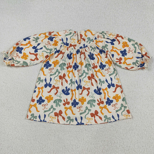 Baby Girls Smocked Dress Embroidery Thanksgiving Thankful Colorful Bows Knee Length Dresses GLD1086 7.19