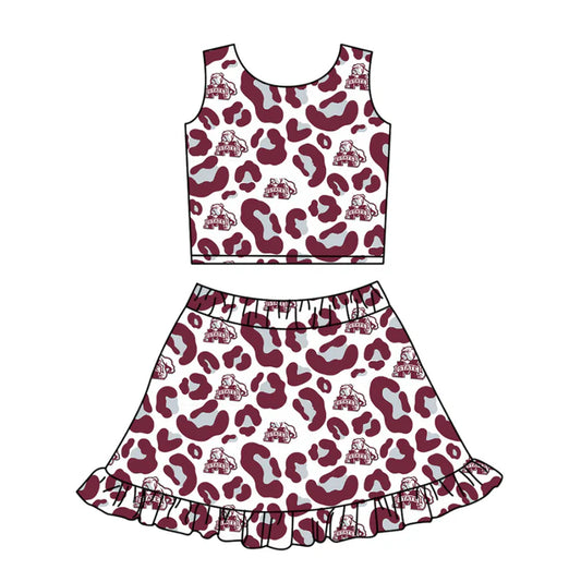 Preorder (moq 5)Baby Girls Red Leopard M State Vests Ruffle Skirt Shorts Team Clothes Set 1.10