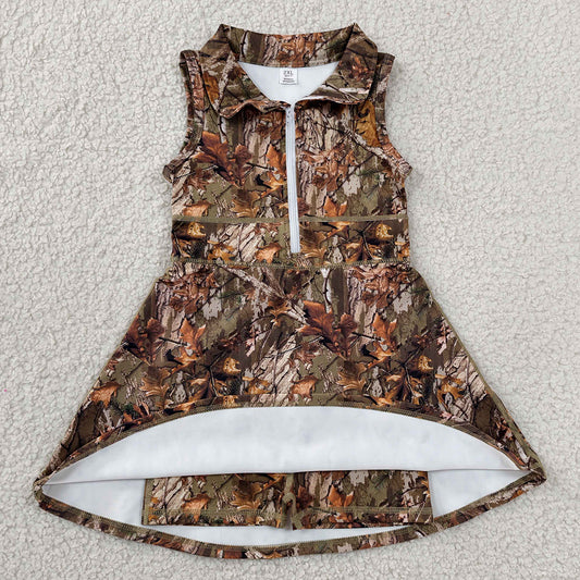 Baby Girls Dress Sleeveless Leaves Camo Yoga Active Short Knee Length Dresses GSD1384