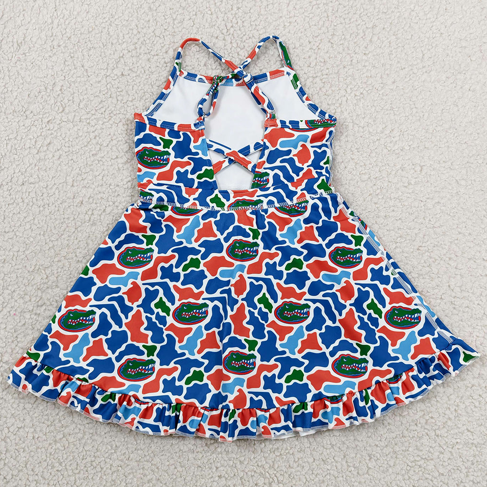 Baby Girls Dress Strap Camo Crocodiles Team Yoga Active Shorts Ruffle Knee Length Dress GSD3589