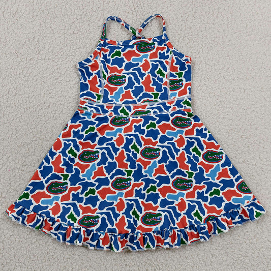 Baby Girls Dress Strap Camo Crocodiles Team Yoga Active Shorts Ruffle Knee Length Dress GSD3589