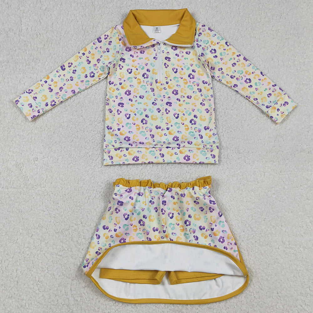 Baby Girls Clothes Mardi Gras Leopard Zipper Pullovers Skirt Shorts Yoga Active Clothes Set GLD1365 12.9