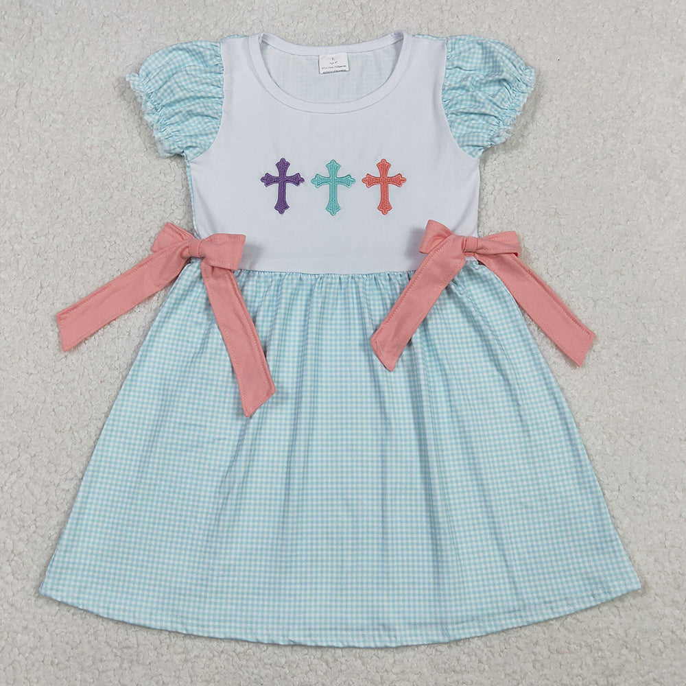 Baby Girls DressEmbroidery Crosses Bows Easter Knee Length Dresses GSD2807 11.3