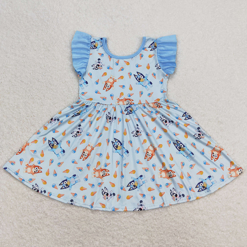 Baby Girls Dress Flutter Sleeve Blue Knee Length Dresses GSD1202