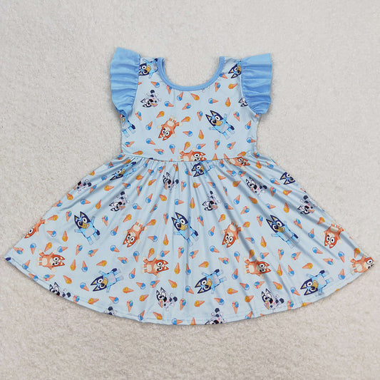 Baby Girls Dress Flutter Sleeve Blue Knee Length Dresses GSD1202