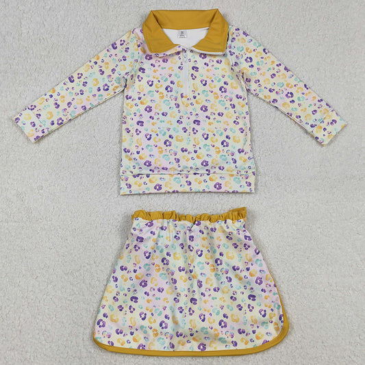 Baby Girls Clothes Mardi Gras Leopard Zipper Pullovers Skirt Shorts Yoga Active Clothes Set GLD1365 12.9