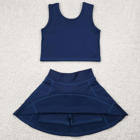 Baby Girls Clothes Navy Vest Top Yoga Active Sports Skorts Clothes Sets GSD1987 4.10