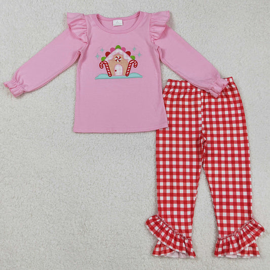 Baby Boys Clothes Christmas Candy Cane Embroidery Top Red Plaid Pockets Pants Sets GLP2523 BLP1151 9.2