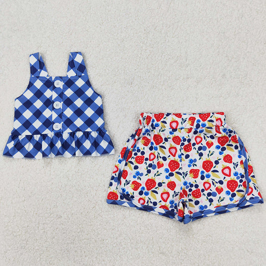 Baby Girls Clothes Checkered Straps Tops Shorts Sets GSSO2025