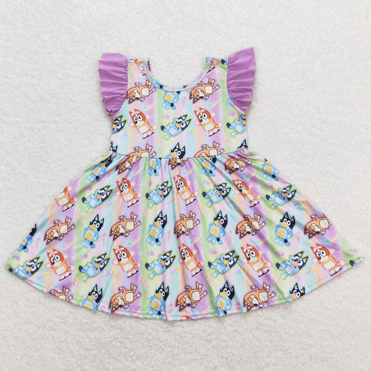 Baby Girls Dress Dog Tie Dye Flutter Sleeve Knee Length Dresses GSD0985