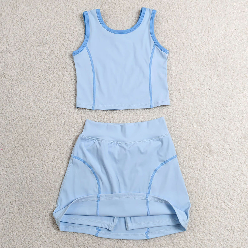 Baby Girls Clothes Blue Sleeveless Vest Top Skirt Short Yoga Active Clothes Set GSD2674