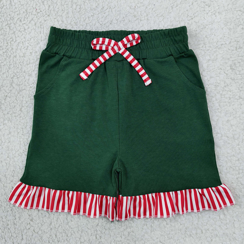 Baby Girls Shorts Green Red Stripe Bow Pockets Ruffle Shorts Bottom SS1002