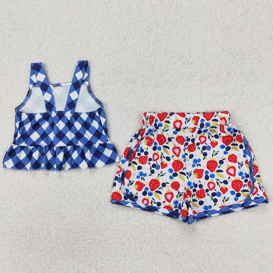 Baby Girls Clothes Checkered Straps Tops Shorts Sets GSSO2025