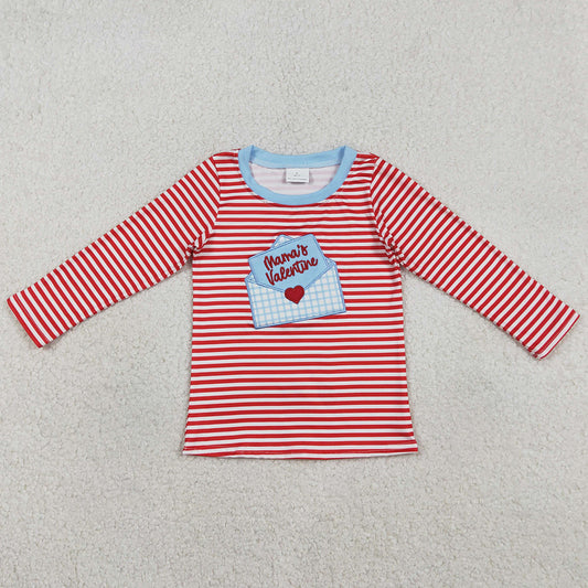 Baby Boys Clothes Embroidery Heart Mama's Letters Red Stripe Valentines T-shirts Top BT1574 1.2