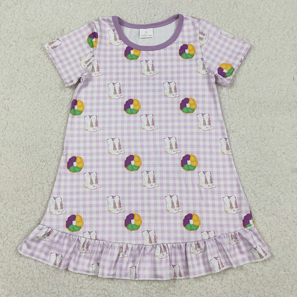Baby Girls Dress Mardi Gras Boots Donuts Checked Ruffle Knee Length Dresses GSD2900 12.8