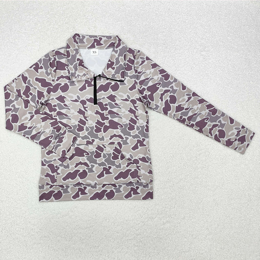 Adult Women Clothes Tops Camo Long Sleeve Tee Shirts Zip Pullovers Tops GT0827