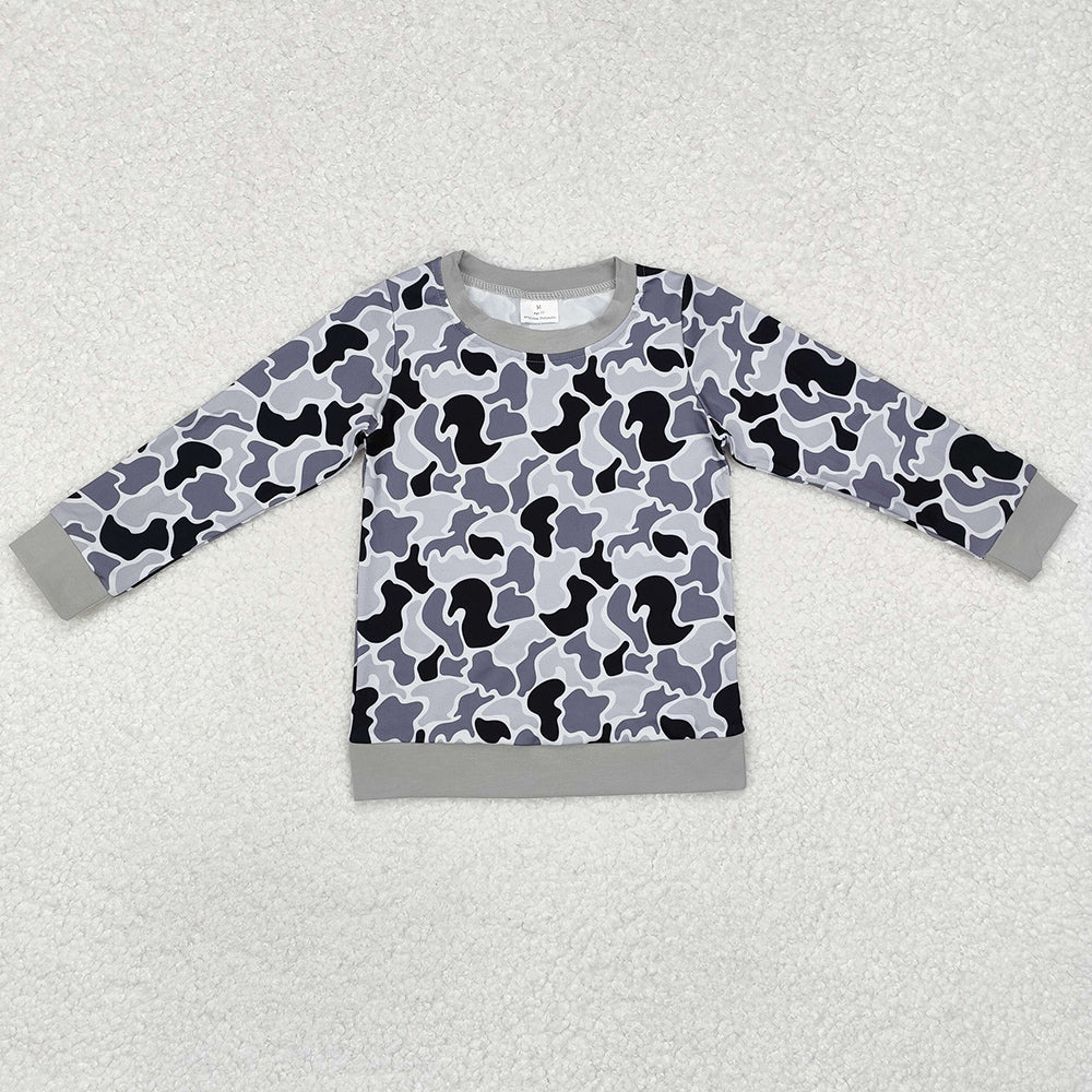 Baby Boys Clothes Grey Camouflage Long Sleeve Tee Shirts Tops BT1061