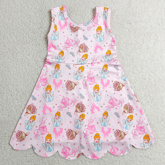 Baby Girls Dress Pink Princess Pumpkins Yoga Active Short Scallop Knee Length Dresses GSD2489