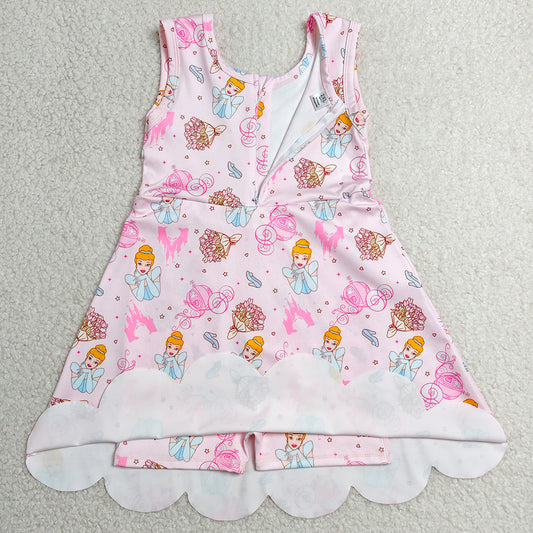 Baby Girls Dress Pink Princess Pumpkins Yoga Active Short Scallop Knee Length Dresses GSD2489