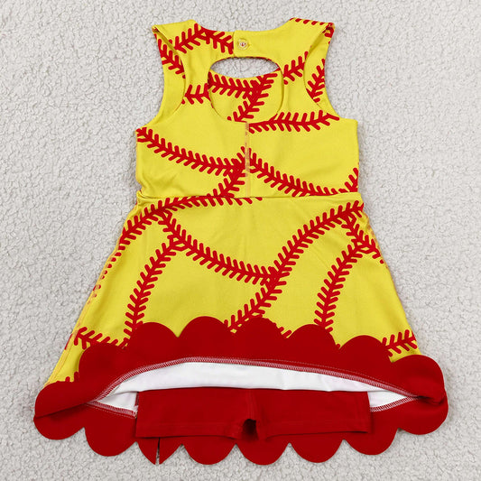 Baby Girls Dress Softball Bows Team Yoga Active Short Scallop Knee Length Dress GSD3834