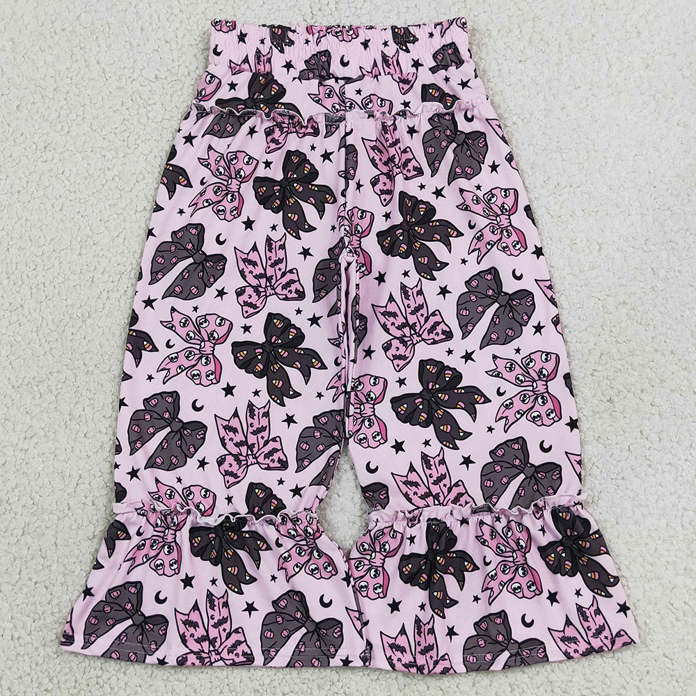 Baby Girls Black Pink Ghost Bows Stars Halloween Ruffle Flare Pants P1069