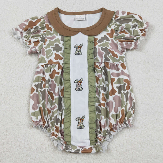 Baby Girls Rompers Embroidery Camo Rabbit Easter Collar Ruffle Rompers SR3259 11.21