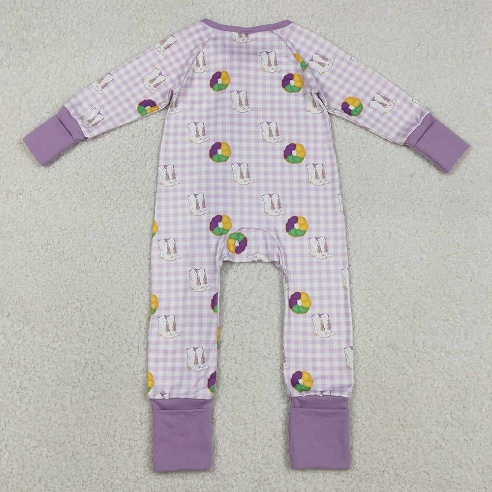 Baby Girls Rompers Mardi Gras Boots Donuts Checked Ruffle Zip Rompers LR2783 12.8