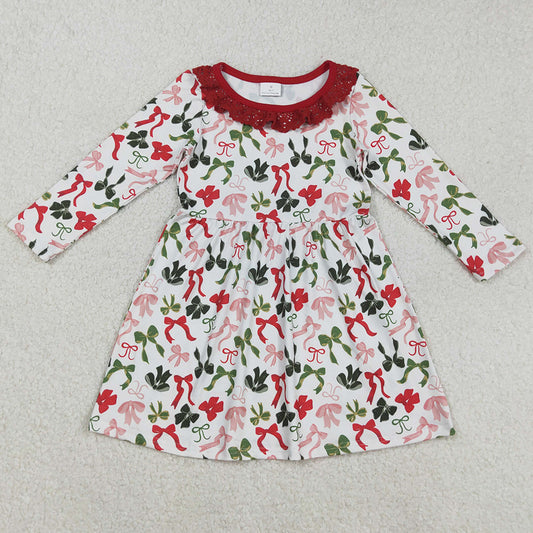 Baby Girls Dress Colorful Bows Christmas Lace Ruffle Knee Length Dresses GLD1036 9.2