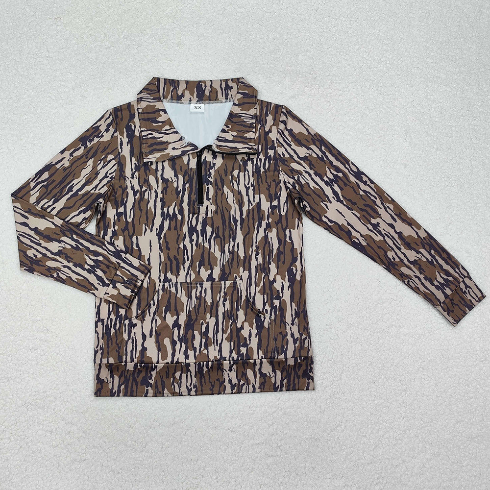 Adult Women Clothes Tops Long Sleeve Camo Tee Shirts Zip Pullovers Tops GT0826