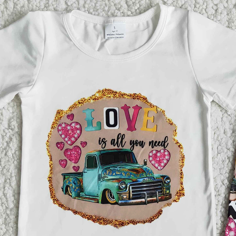 Baby Girls Clothes Short Sleeve Bell Bottom Pants Love Heart Girls Outfits E13-26