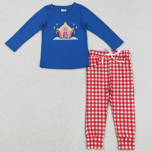 Baby Boys Clothes Christmas Candy Cane Embroidery Top Red Plaid Pockets Pants Sets GLP2523 BLP1151 9.2