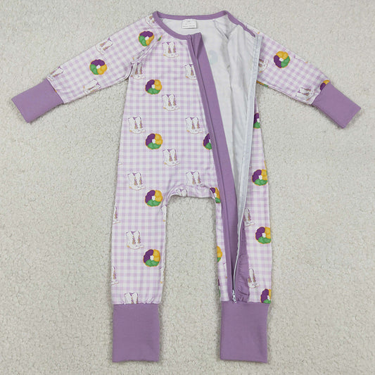 Baby Girls Rompers Mardi Gras Boots Donuts Checked Ruffle Zip Rompers LR2783 12.8