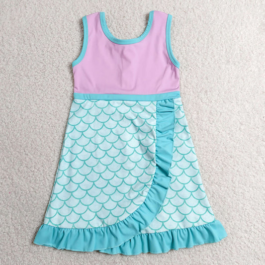 Baby Girls Dress Sleeveless Mermaid Yoga Active Short Knee Length Dress GSD4125