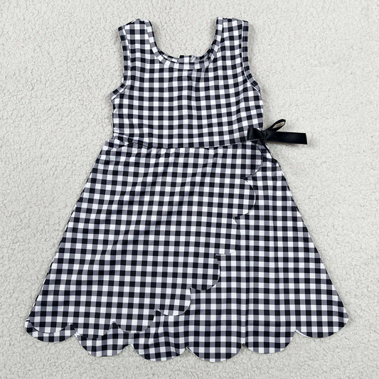 Baby Girls Dress Black Checked Sleeveless Yoga Active Shorts Scallop Knee Length Dresses GSD3777