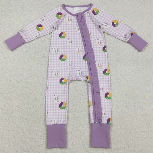 Baby Girls Rompers Mardi Gras Boots Donuts Checked Ruffle Zip Rompers LR2783 12.8