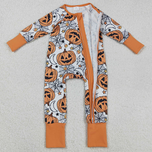 Baby Boys Rompers Spider Web Pumpkins Halloween Zipper Footie Rompers LR2528 9.2