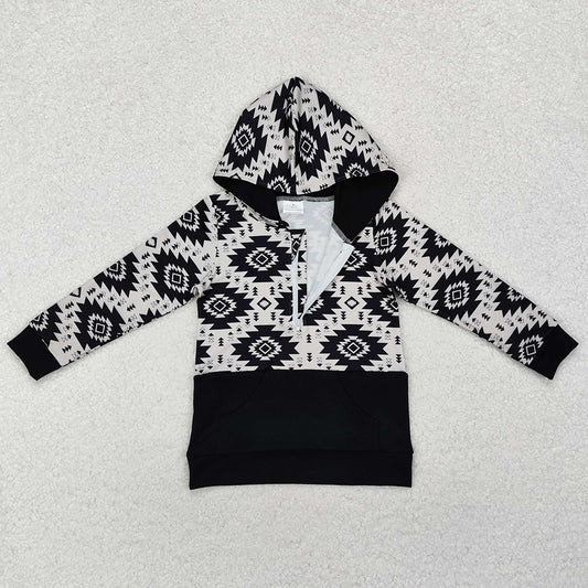Baby Boys Clothes Western Black Aztec Hooded Pullovers Tops BT0907