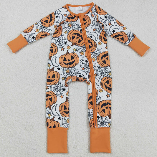 Baby Boys Rompers Spider Web Pumpkins Halloween Zipper Footie Rompers LR2528 9.2