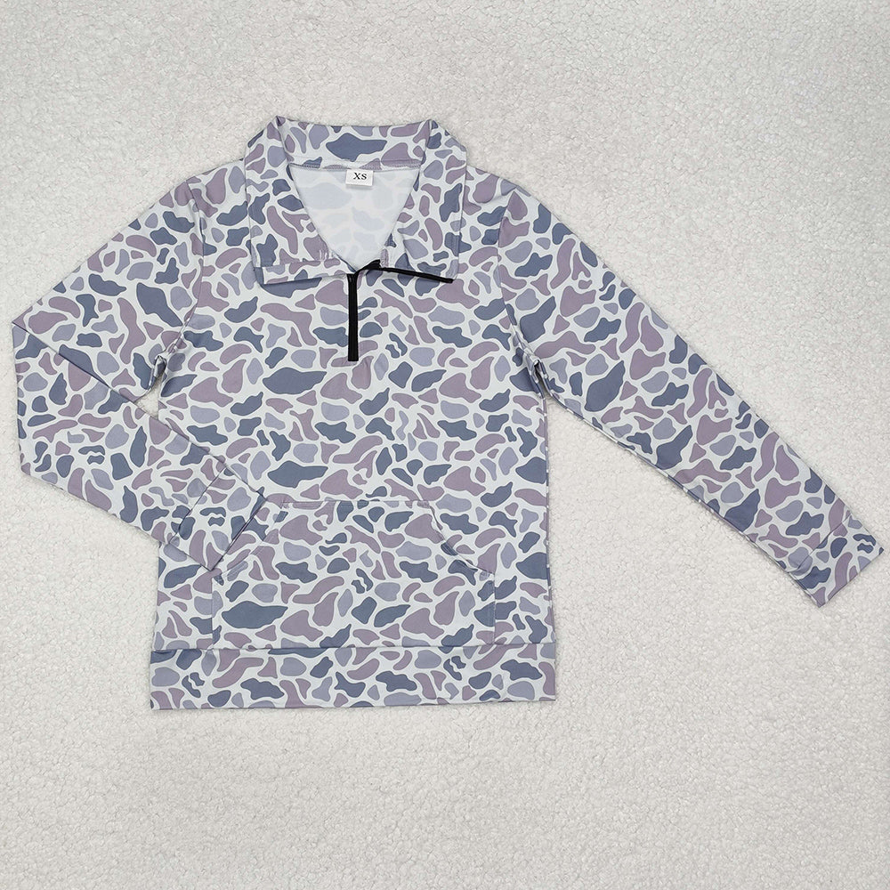 Adult Women Clothes Tops Camo Long Sleeve Tee Shirts Zip Pullovers Tops GT0832