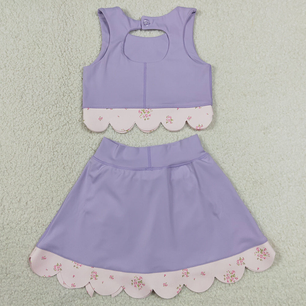 Baby Girls Clothes Lavender Sleeveless Vest Bows Skirt Shorts Yoga Active Scallop Clothes Sets GSD3323