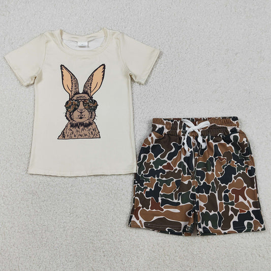 Baby Boys Clothes Rabbits Shirts Dark Brown Camo Pockets Short Easter Clothes Sets BSSO1582 12.2
