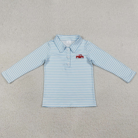 Baby Boys Embroidery Heart Trucks Blue Stripe Valentines Button Polo Shirts Top BT1573 1.8