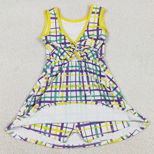 Baby Girls Dress Mardi Gras Checked Yoga Active Shorts Knee Length Dresses GSD2945 12.8
