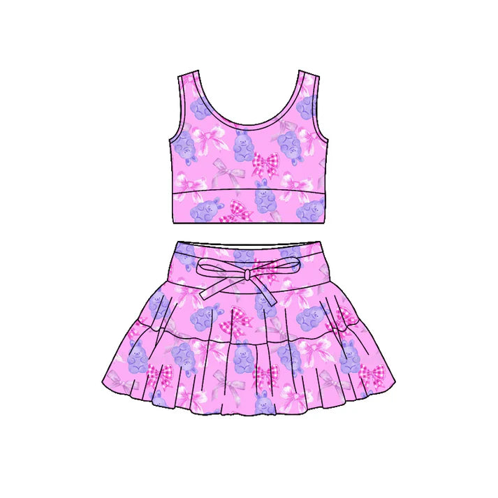 Preorder (moq 5)Baby Girls Rabbits Bows Vests Top Skirt Shorts Easter Clothes Sets 1.14