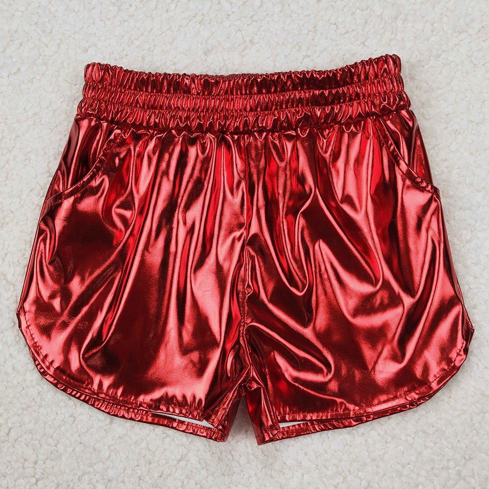 Baby Girls Shorts Red Pocket Leather Metallic Elastic Bottom Shorts SS0415
