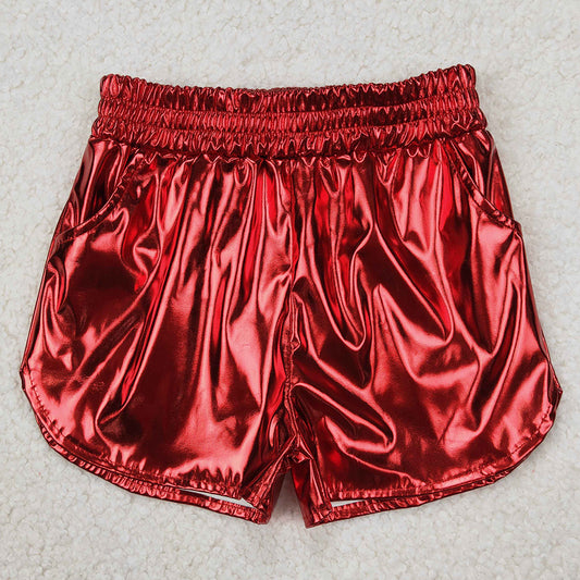 Baby Girls Shorts Red Pocket Leather Metallic Elastic Bottom Shorts SS0415