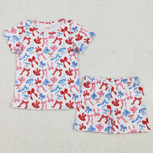 Baby Girls Clothes 4th Of July Bows Shirts Shorts Pajamas Sets GSSO1992 3.7