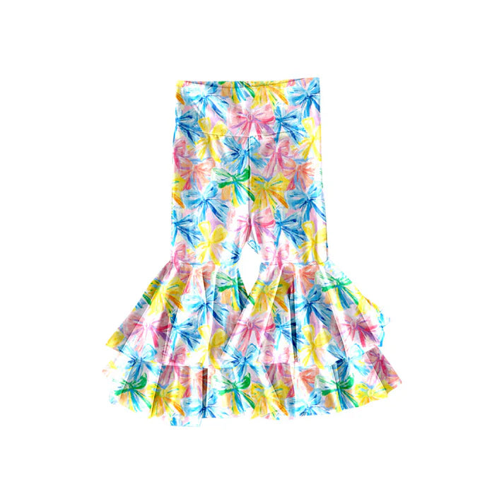Preorder(moq 5) Baby Girls Colorful Bows Ruffle Bell Bottom Pants 11.14