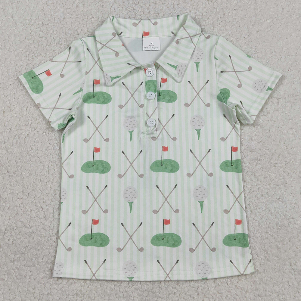 Baby Boys T-shirts Green Stripe Golf Flags Button Polo Shirts Top BT1584 1.2